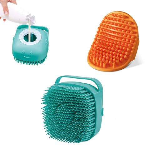 2Pack Dog Bath Brush, Dog Bath Scrubber Shampoo Dispenser Brush, Pet Bath Massage Shower Soap Brush Soft Silicone for Short & Long Haired Dogs and...