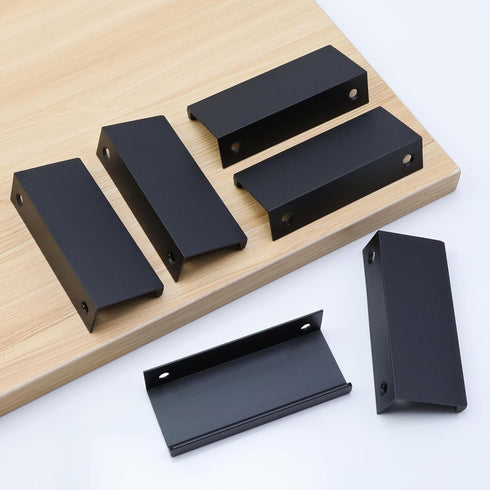LC LICTOP 80mm/3.15" Black Modern Style Finger Edge Tab Pull Handle Door Knobs Drawer Pulls Aluminum Matte (2Pcs)...