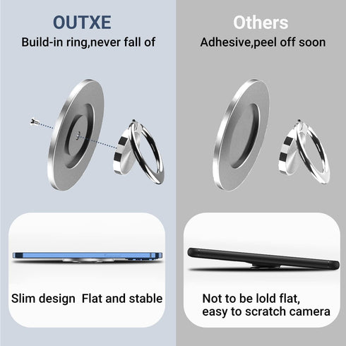 OUTXE Phone Ring Holder Compatible with Magsafe for iPhone 12 13 14 Pro/Max/Mini, Removable and Wireless Charging Compatible-Silver...