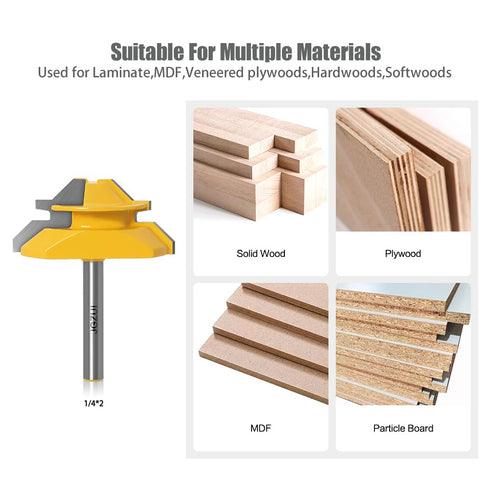 45 Degree Lock Miter Router Bit 1/4 Inch Shank.Woodworking Tools Joint Router Bits?Wood Milling Cutter Glue Joint Tools Set (1/4inch Shank, 2")...