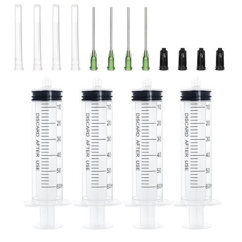 60ml Sterilization Packing Syringe with 14Ga 1.5 Inch Blunt Tip Dispensing Needles and Storage Caps and Needle Caps for Engineered Fluid?Glue Appl...