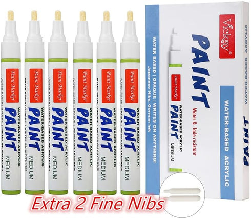 Permanent Markers Paint Pen,Oil Based Waterproof Anti-UV Medium Tip Paint Markers Ideal Great for Craft Making Non-Toxic with 2 More Fine Tips 6PC...