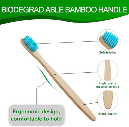 10 Pcs Soft Bristles Bamboo Toothbrush for Adults, Biodegradable Natural Bamboo Charcoal Toothbrushes, Eco Friendly Color Bristle Wood Tooth Brush...