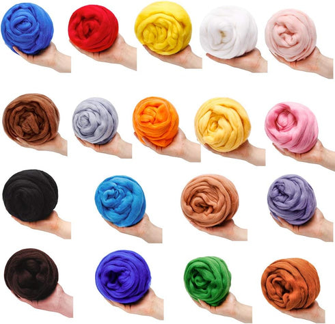 3.53oz Wool Roving Yarn, Fiber Roving Wool Top, Pure Wools, Chunky Yarn, Spinning Wool Roving for Needle Felting Wet Felting DIY Hand Spinning (Da...