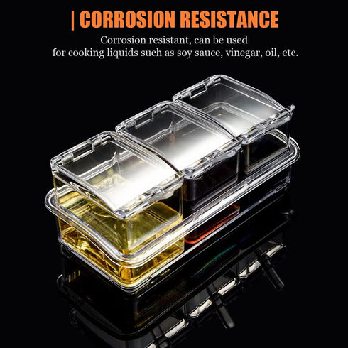 V·RESOURCING Clear Seasoning Box, 3 Pieces Seasoning Rack Spice Pots Storage Container for Spice Salt Sugar Cruet Liquid,Condiment Jars with 3 Spo...