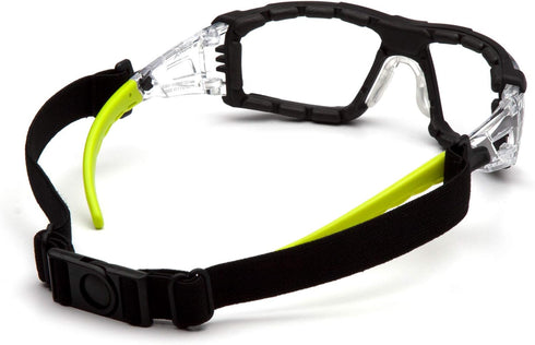Pyramex Fyxate Safety Glasses Clear Lens H2MAX AF With Foam Padding And Lime Temples...