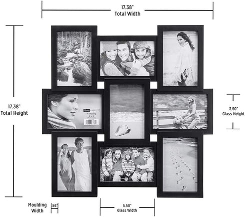 Malden 4x6 9-Opening Collage Picture Frame - Displays Nine 4x6 Pictures - Black...