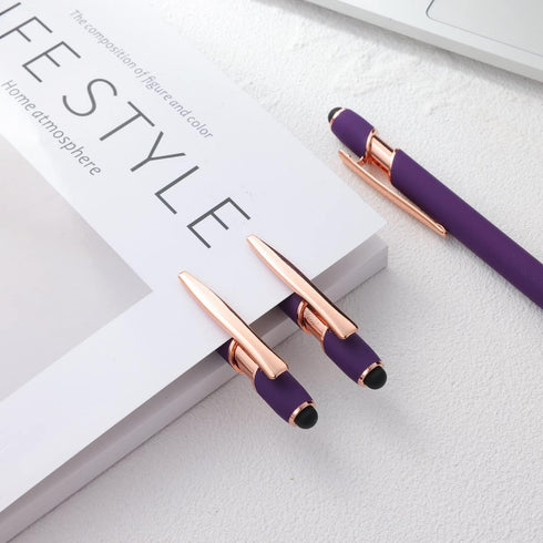 12 PCS 2 in 1 Stylus Ballpoint Pens Pen with Stylus Tips, 1.0 mm Black Ink Metal Pen Stylus Pens for Touch Screens,12 Pens and 12 Refills(Rose gol...