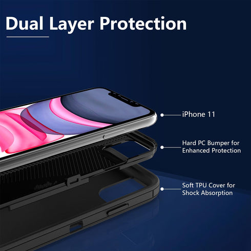 for IPhone 11 Case, Heavy Duty Shockproof Protective iPhone 11 Phone Case with Dual Layer Protection (Black)...