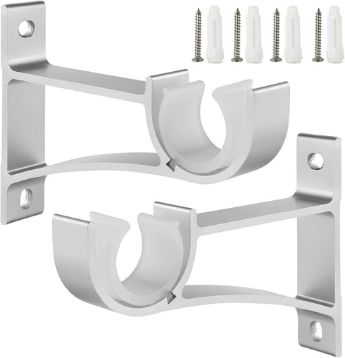 Sturdy Curtain Rod Brackets, Silver, Holds 1 Inch to 1 1/4 Inch Rods, Wall Mount, Set of 2...