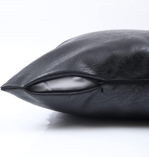 Fancy Homi 2 Packs Black Long Lumbar Faux Leather Decorative Throw Pillow Covers 16x24 Inch for Living Room Couch Bed Sofa, Boho Farmhouse Home De...