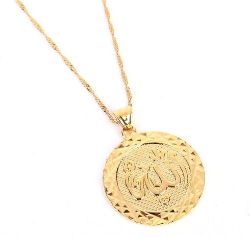 Platinum 24K New Islamic Allah Pendant Charms Choker Necklace Religious Muslim Jewelry...