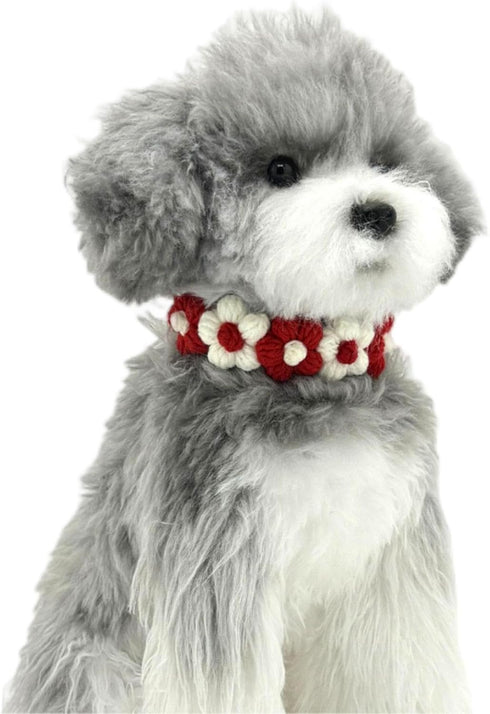 Dog Costume,Handmade Dog Wedding Bandana and Dog Birthday Bandana,Red and White Floral Design Dog Necklace,Cute Medium Small Cat Collars for Daily...