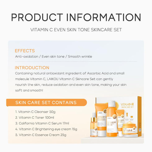 Vitamin C Skincare Set, Moisturizing Face Skin Care Kit with Facial Cleanser, Face Serum, Face Cream, Eye Cream, Toner For Hydrating Skin, Anti-Ag...