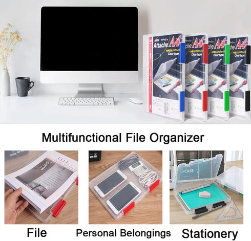 Lemical Portable A4 Magazine File Box Document Paper Organizer With Buckle Closure Transparent Plastic File Container School Office Supplies Clear...