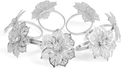 Picowe Set of 12 Alloy Napkin Rings with Hollow Out Flower Napkin Ring Holders for Wedding Party Holiday Banquet Christmas Dinner Delicate Serviet...