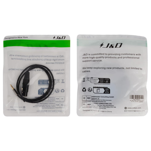 J&D XLR to 3.5mm Microphone Cable, PVC Shelled XLR Female to 3.5mm 1/8 inch TRS Male Balanced Cable - 3 Feet for DSLR Camera, Computer Sound Card...