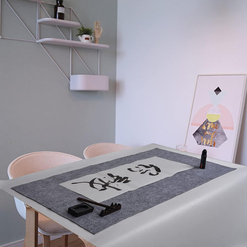MEGREZ Chinese Calligraphy Drawing Felt Mat, Sumi Xuan Paper Painting Felt Desk Pad for Chinese Calligraphy Writing Japanese Drawing, Gray, 31.5 x...