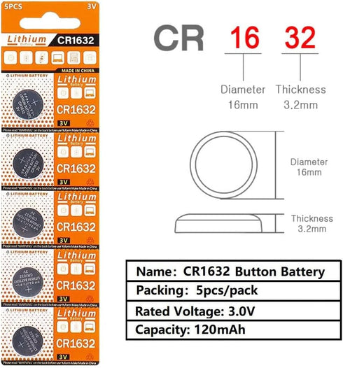 Cotchear 5pcs/Pack CR1632 Button Battery 3V CR1632 Lithium Coin Cell Batteries LM1632 BR1632 ECR1632 CR 1632 Battery for Electronic Watch Remote...