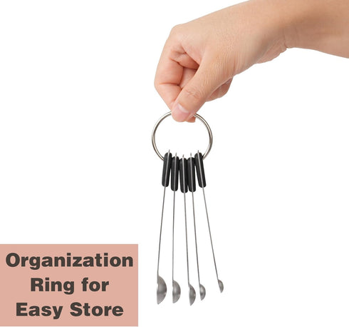 Measuring Spoons Set of 5, Tiny Stainless Steel Measuring Spoons with Black Silicone Handle, Small Measuring Spoon 1/64, 1/32, 1/16, 1/8, 1/4 tsp,...