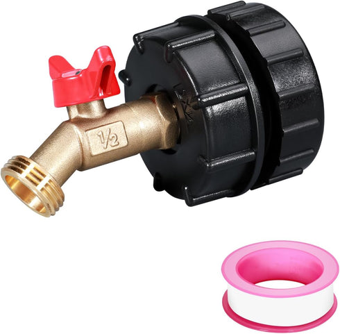 IBC Tote Adapter, 275-330 Gallon ibc tote fittings 2.44" Fine Thread Tote Valve Lead-Free Brass Hose Faucet Valve Tool with Ball Valve for Garden ...