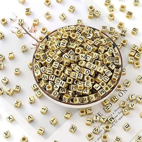 ToBeIT 1000Pcs Letter Beads Gold Letter Bead Acrylic Alphabet A-Z Cube Beads for Jewelry Making, Bracelets, Necklaces...