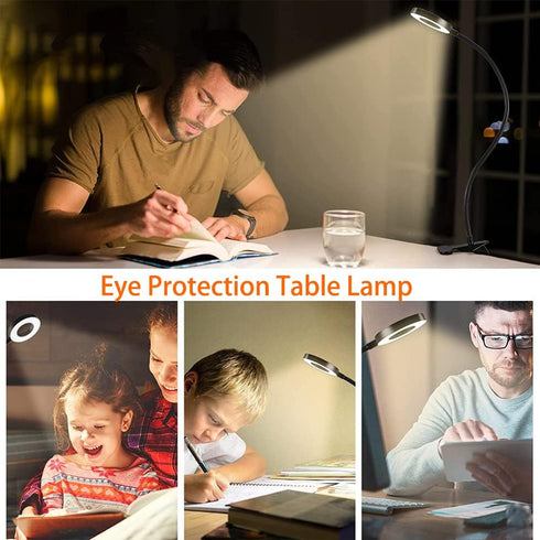 Clip on Light LED Reading Book Study Lamp 3 Color Modes 10 Brightness Eye Protection 360° Flexible Gooseneck Student Dormitory Office Desk Lamp at...
