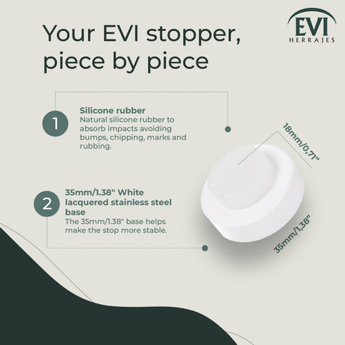EVI | Wall Mounted Doorstop | Natural Silicone | Adhesive or Screw Installation | Stainless Steel | Mod. I-254 (White Rubber - White Lacquered)...
