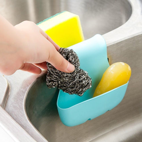 2 Pack Sponge Holder for Double-Sink, FineGood Saddle Caddy Brush Soap Organizer Storage Kitchen Bathroom Plastic Basket - Blue, Green...