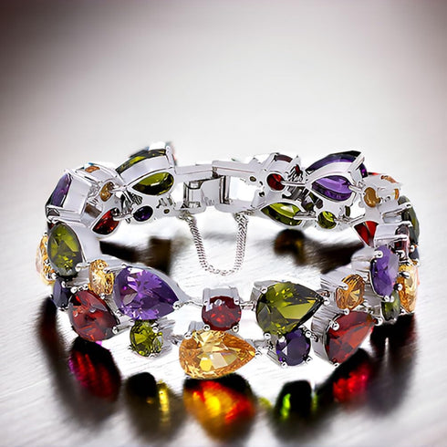 Silver Bangle Bracelets For Women Classic Fashion Bracelet with Gemstone Garnet White Topaz Amethyst Citrine Peridot Pink Topza 8 Inches...