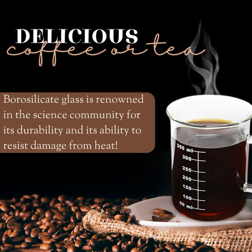 Novelty Laboratory Beaker Mug 14 Ounces (425 ml) - Made from Heat Resistant Borosilicate Glass - Accurate Measurement Markings on Side - Microwave...