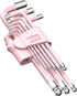 COLFULINE 9 PCS PINK Allen Key Set, Long Ball End Hex Key Set, Cr-V Allen Wrench Set for Women, Size 1.5-10mm with Colour-Coding for Best Gifts an...