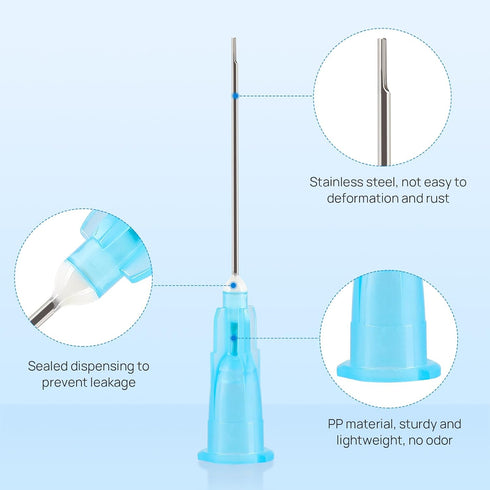 JMU 100pcs Dental Irrigation Needle Tips, 23G Blunt Dispensing Needle Tips Endodontic Irrigarion Needles, Luer Lock Design, Blue...