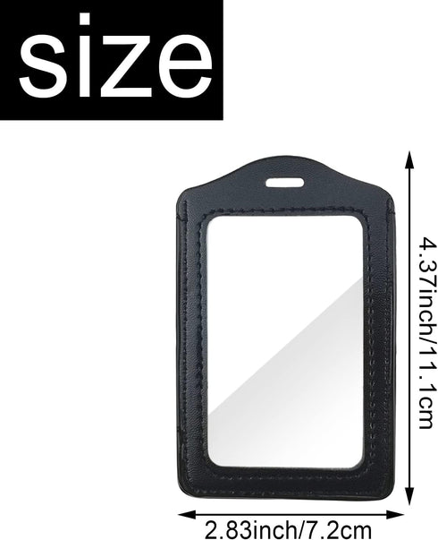 3 Pack Genuine Leather Badge Holders, Vertical ID Card Holders with Double-Side Clear Window, Waterproof Clear Card Holder for Office, Staff, Stud...