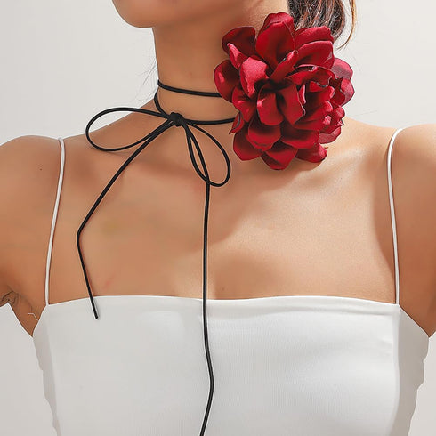 Denifery Flower Rose Choker Necklace Big Floral choker Necklace Flower Long Velvet Choker for Women Bride Wedding Party Summer Necklaces...