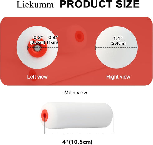 LIEKUMM Foam Paint Roller Covers, 4 Inch Foam Paint Roller, High-Density Foam Roller Refills Painting, Sponge Paint Roller, Suitable for Walls, Ca...