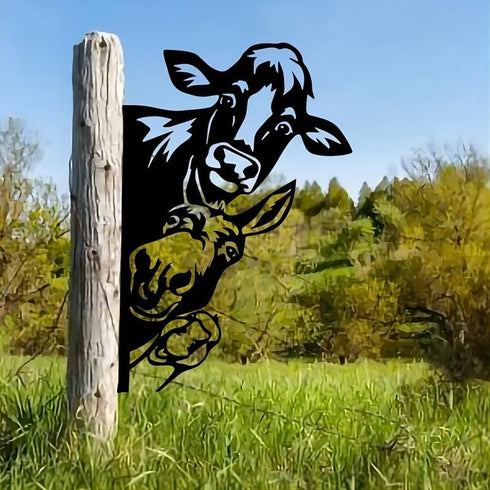 Metal Peeping Cow | Donkey | Duck | Wall Art Decor, Funny Animal Metal Sign, Cutout Sign Metal Art for Farm, Outdoor Garden, Yard Gift...