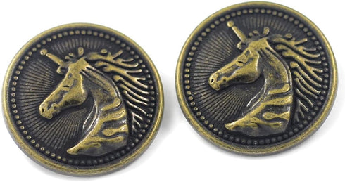 Bezelry 12 Pieces Rays and Unicorn Metal Shank Buttons. 20mm (3/4 inch) (Antique Brass)...