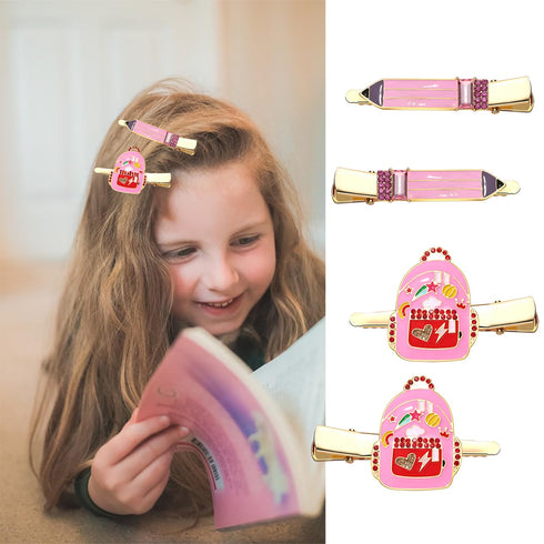 2Pairs Back to School Hair Clips,Cute Apple Hair Clips Back-to-school Themed School Bus Bag Pencil Hairpins for Teacher Appreciation Gifts (2Pairs...