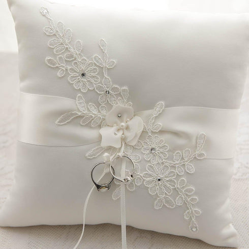 Awtlife Flower Wedding Ring Pillow Ivory Cushion Bearer for Beach Wedding 8.26 Inch...