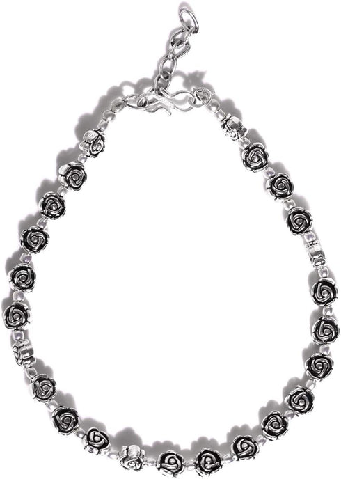 PRITA Ethnic Festive and Casual Wear Flower Design German Oxidized Silver Anklets/Ankle Bracelets for Women (Set of 2)...