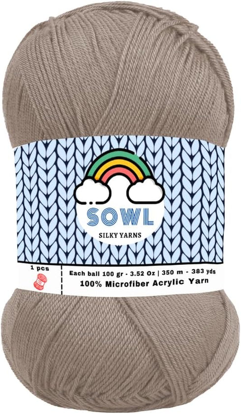 Acrylic Yarns | Silky Touch | Beige | 100% Microfiber Acrylic Yarn 1 Ball Skeins 3.5 oz 100 Gram 380 Yards | Fingering Weight Yarn for Knitting & ...