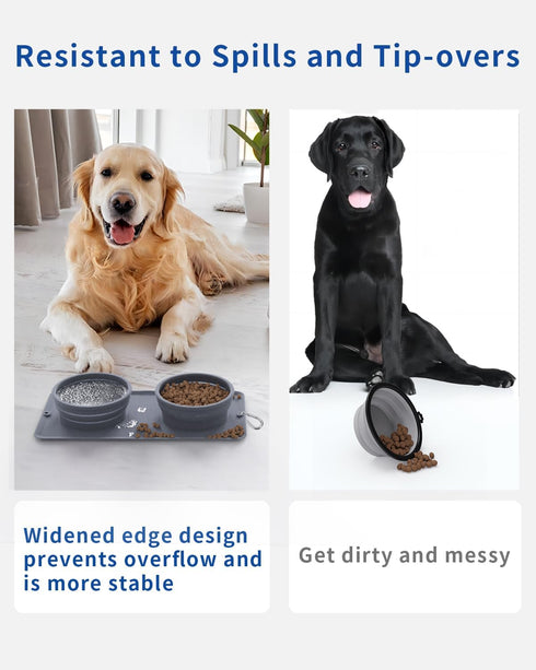 Collapsible Portable 2-in-1 Dog Bowl, Travel Dog Bowl Integrated, Silicone Foldable Expandable Food Water Bowl with Carabiner - Anti-Spill and Ant...