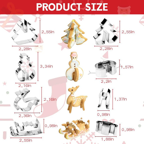 KAISHANE 3D Christmas Cookie Cutter 8 Piece Set Holiday Cookie Biscuit Cutter Set - Snowman Christmas Tree Reindeer and Sled for Kids Christmas Pa...