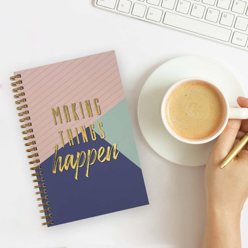 Making Things Happen Spiral Notebook / 5.5" x 8.5" Journal / 120 Checklist Pages/Durable Gloss Laminated Softcover/Gold Wire-o Spiral Binding/Made...