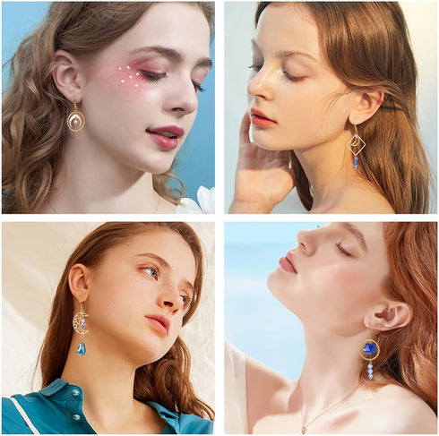 SUNNYCLUE 1 Box DIY 8 Pairs Blue Moon Earrings Making Starter Kit Including Moon Geometric Linking Connector Charms Teardrop Flower Beads Earring ...