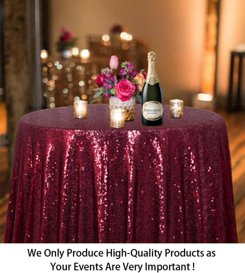 ShiDianYi 50 Inch Round Sequin Tablecloth - Burgundy Sparkling Party Decor for Weddings, Birthdays, Bridal Showers | Wrinkle-Free Luxury Table Cov...