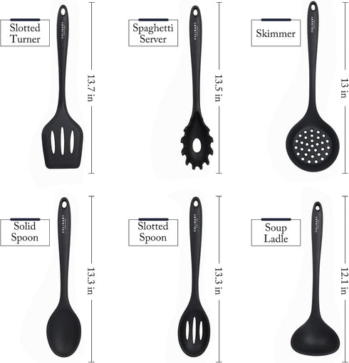 Culinary Couture Black Silicone Kitchen Utensils Set of 6, Non-Stick Heat-Resistant Silicone Kitchen Utensils Set with Steel Inner Core...