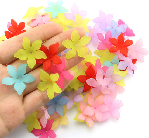 Tegg Matte Lily Flower Bead 100PCS Mixed Color Frost Acrylic Lily Flower Beads with Center Hole for Jewelry Making DIY Craft...