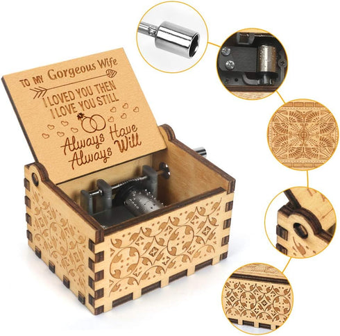 Music Box Hand Crank Engraved Musical Box-You are My Sunshine Antique Vintage Gift for husband To gorgeous wife on birthday anniversary Christmas ...